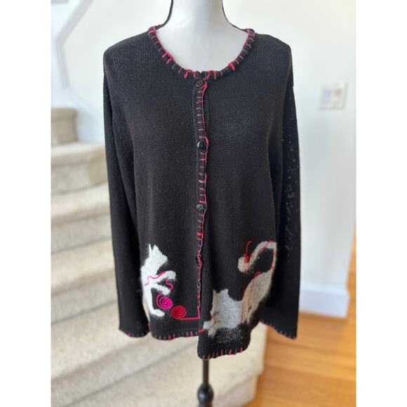 Vintage Coldwater Creek Black Rabbit Hair Playing Cats Cardigan - Picture 1 of 8